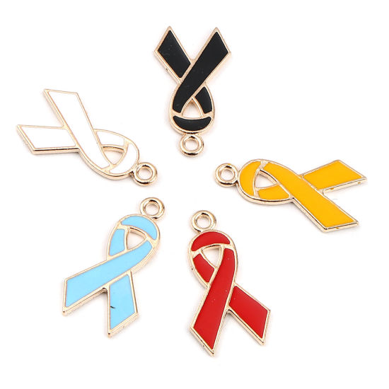Immagine di Lega di Zinco Medico Charms Nastro Oro Placcato Nero Smalto 28mm x 15mm , 20 Pz