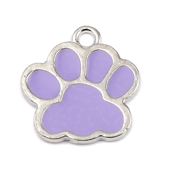 Immagine di Lega di Zinco Charms Zampa Tono Argento Colore Viola Smalto 17mm x 16mm , 20 Pz