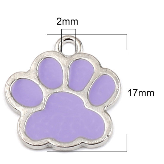 Immagine di Lega di Zinco Charms Zampa Tono Argento Colore Viola Smalto 17mm x 16mm , 20 Pz