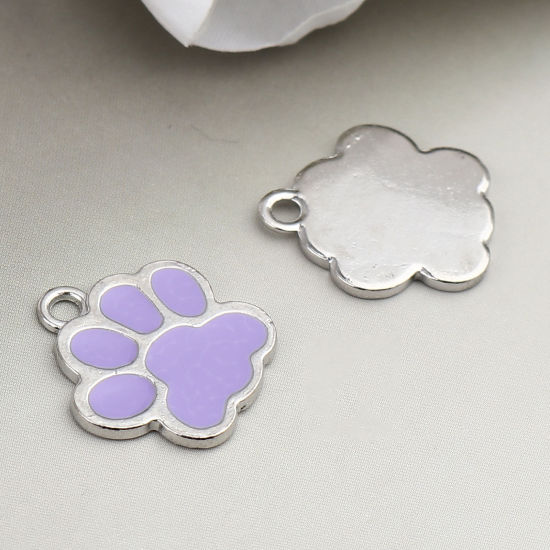 Immagine di Lega di Zinco Charms Zampa Tono Argento Colore Viola Smalto 17mm x 16mm , 20 Pz