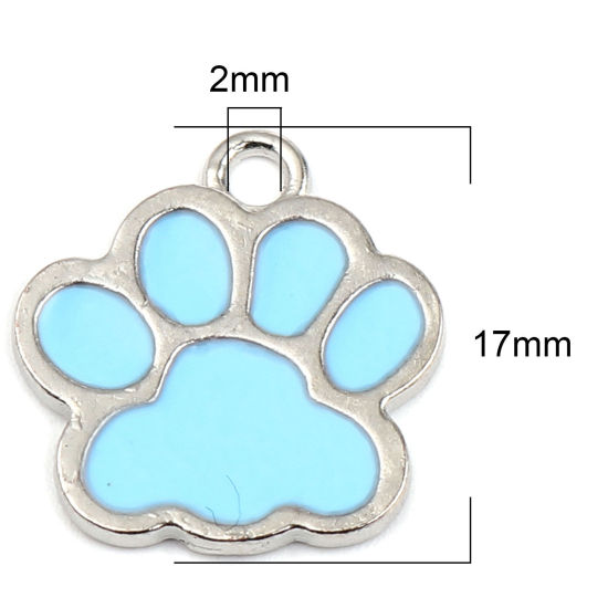 Immagine di Lega di Zinco Charms Zampa Tono Argento Blu Smalto 17mm x 16mm , 20 Pz