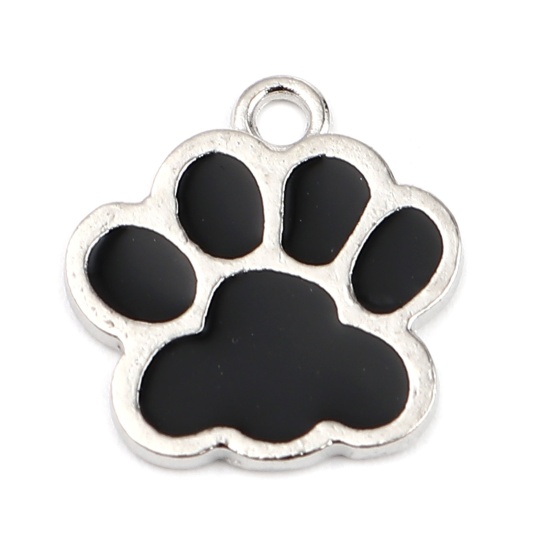 Immagine di Lega di Zinco Charms Zampa Tono Argento Nero Smalto 17mm x 16mm , 20 Pz