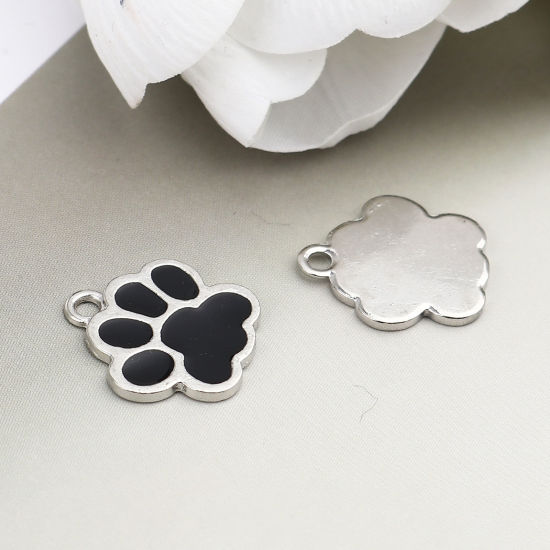 Immagine di Lega di Zinco Charms Zampa Tono Argento Nero Smalto 17mm x 16mm , 20 Pz