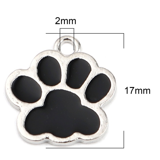 Immagine di Lega di Zinco Charms Zampa Tono Argento Nero Smalto 17mm x 16mm , 20 Pz
