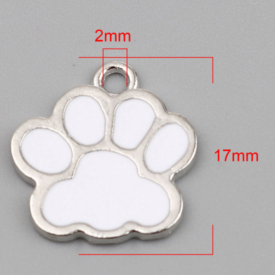 Immagine di Lega di Zinco Charms Zampa Tono Argento Bianco Smalto 17mm x 16mm , 20 Pz