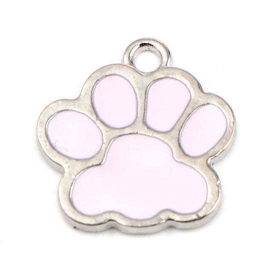 Immagine di Lega di Zinco Charms Zampa Tono Argento Rosa Chiaro Smalto 17mm x 16mm , 20 Pz