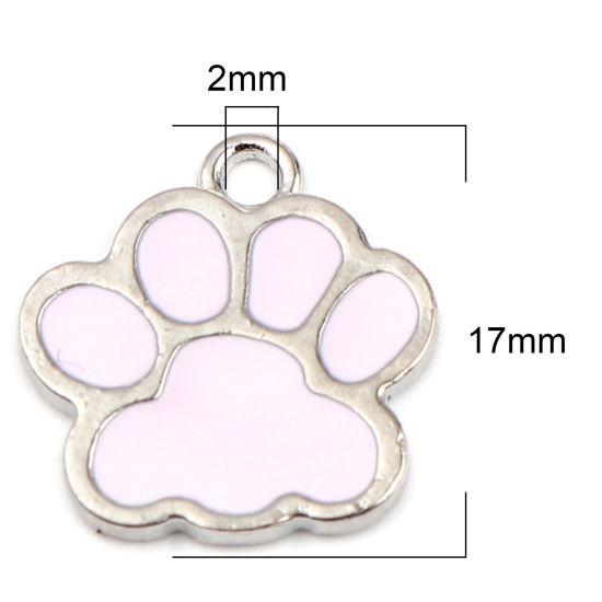 Immagine di Lega di Zinco Charms Zampa Tono Argento Rosa Chiaro Smalto 17mm x 16mm , 20 Pz