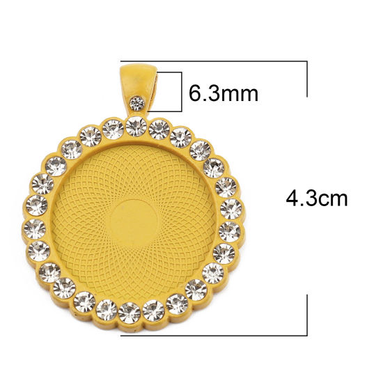 亜鉛合金 台座付 ペンダント 円形 黄色 ( 25mmに合う) 透明ラインストーン 43mm x 34mm、 5 個 の画像