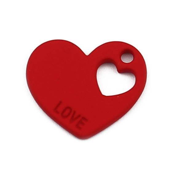 Imagen de Zamak día de San Valentín Colgantes Charms Corazón Rojo Mensaje " Amor " Pintura 18mm x 15mm, 10 Unidades