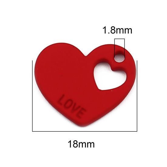 Imagen de Zamak día de San Valentín Colgantes Charms Corazón Rojo Mensaje " Amor " Pintura 18mm x 15mm, 10 Unidades