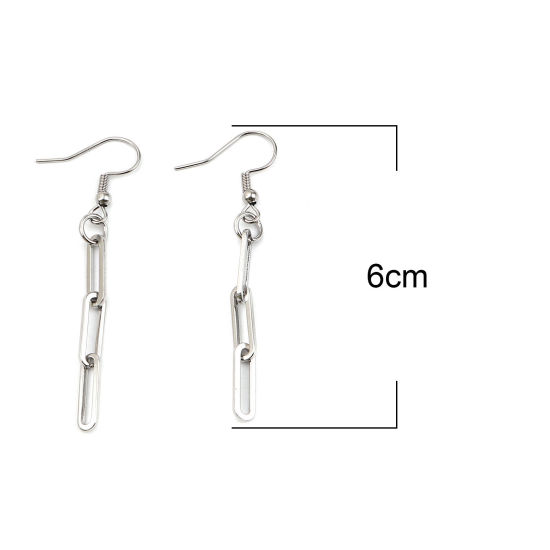 304ステンレス鋼 リンク イヤリングピアス シルバートーン 楕円形 60mm x 4mm、 1 ペア の画像