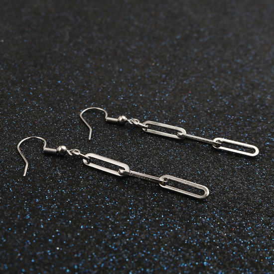 304ステンレス鋼 リンク イヤリングピアス シルバートーン 楕円形 60mm x 4mm、 1 ペア の画像