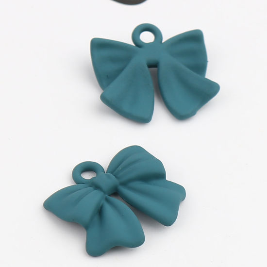 Picture of Zinc Based Alloy Painted Charms Bowknot Blue 17mm x 16mm, 10 PCs