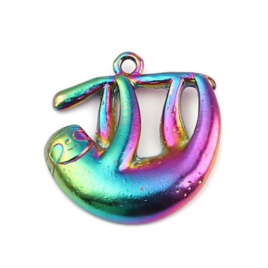 Bild von Zinklegierungs-Anhänger, regenbogenfarben, plattiert, Faultiere, Tier, 25 mm x 25 mm, 5 Stück