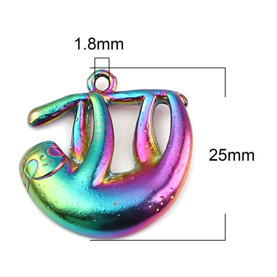 Bild von Zinklegierungs-Anhänger, regenbogenfarben, plattiert, Faultiere, Tier, 25 mm x 25 mm, 5 Stück