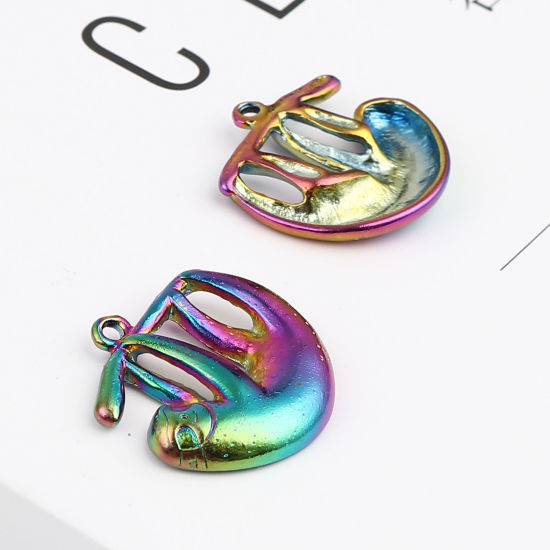 Bild von Zinklegierungs-Anhänger, regenbogenfarben, plattiert, Faultiere, Tier, 25 mm x 25 mm, 5 Stück