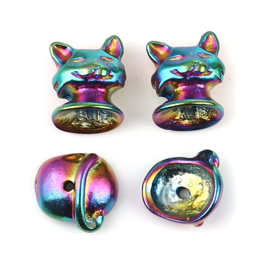 Image de Coupelles en Alliage de Zinc Chat Plaqué de Couleur Arc-en-ciel Multicolore (Convenable à Perle 12mm Dia.) 15x12mm 14x13mm, 3 Kits