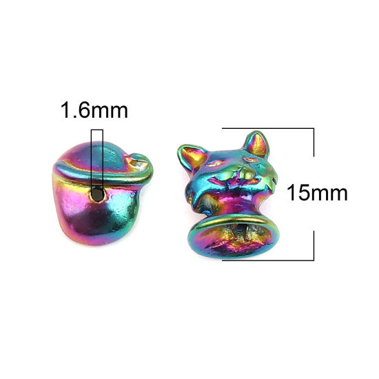 Image de Coupelles en Alliage de Zinc Chat Plaqué de Couleur Arc-en-ciel Multicolore (Convenable à Perle 12mm Dia.) 15x12mm 14x13mm, 3 Kits