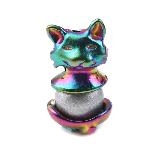 Image de Coupelles en Alliage de Zinc Chat Plaqué de Couleur Arc-en-ciel Multicolore (Convenable à Perle 12mm Dia.) 15x12mm 14x13mm, 3 Kits