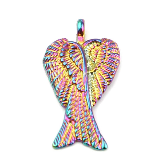 Bild von Zinklegierung Charms Flügel Regenbogenfarbe Plattiert 29mm x 16mm, 10 Stück