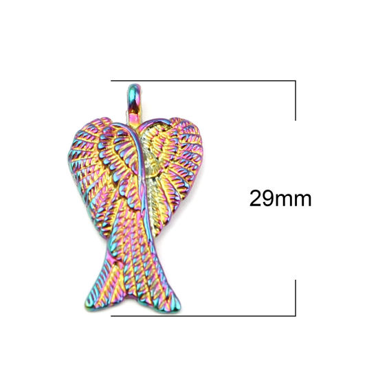 Bild von Zinklegierung Charms Flügel Regenbogenfarbe Plattiert 29mm x 16mm, 10 Stück