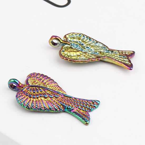 Bild von Zinklegierung Charms Flügel Regenbogenfarbe Plattiert 29mm x 16mm, 10 Stück