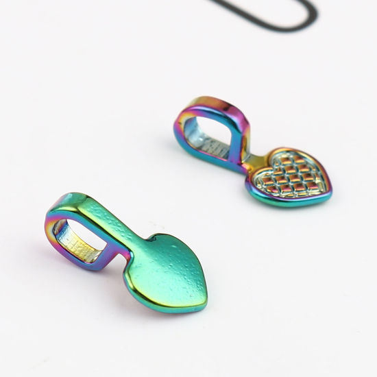 Bild von Zinklegierung Charms Herz Regenbogenfarbe Plattiert 16mm x 8mm, 10 Stück