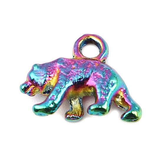 Bild von Zinklegierung Charms Bär Regenbogenfarbe Plattiert 16mm x 12mm, 10 Stück