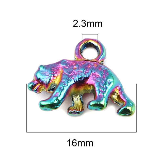 Bild von Zinklegierung Charms Bär Regenbogenfarbe Plattiert 16mm x 12mm, 10 Stück