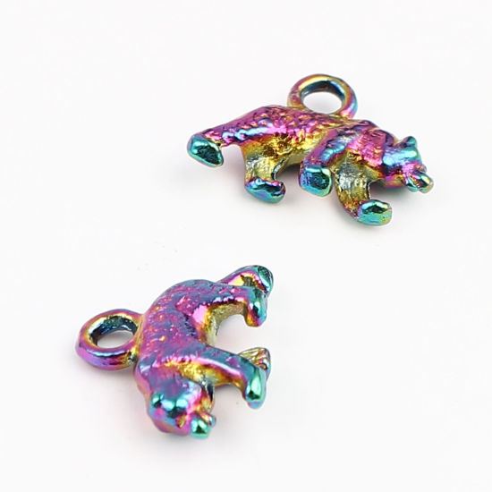 Bild von Zinklegierung Charms Bär Regenbogenfarbe Plattiert 16mm x 12mm, 10 Stück