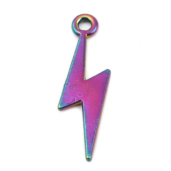 Bild von Zinklegierung Wetter Kollektion Anhänger Blitz Regenbogenfarbe Plattiert 30mm x 8mm, 10 Stück