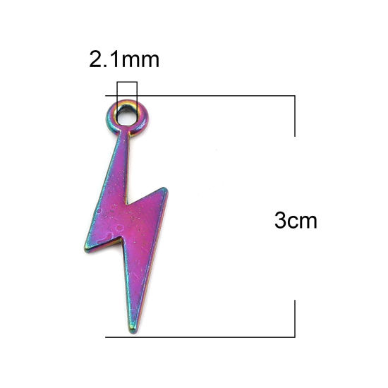 Bild von Zinklegierung Wetter Kollektion Anhänger Blitz Regenbogenfarbe Plattiert 30mm x 8mm, 10 Stück