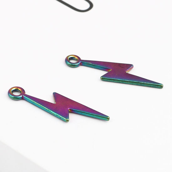 Bild von Zinklegierung Wetter Kollektion Anhänger Blitz Regenbogenfarbe Plattiert 30mm x 8mm, 10 Stück
