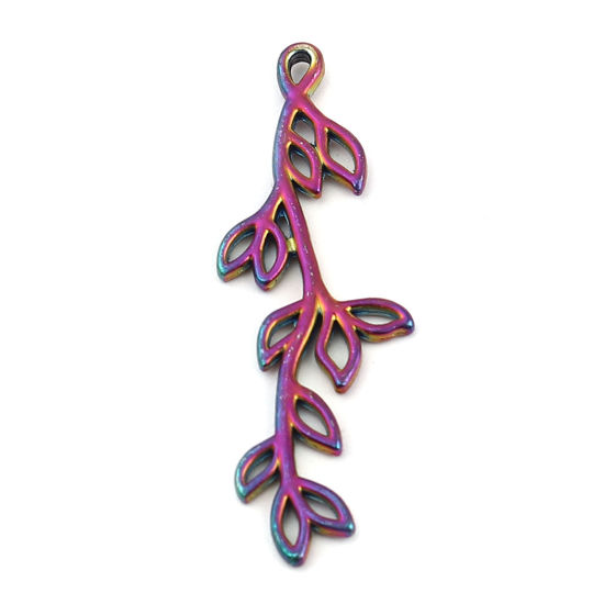 Bild von Zinklegierung Anhänger Zweig Regenbogenfarbe Plattiert 46mm x 16mm, 10 Stück