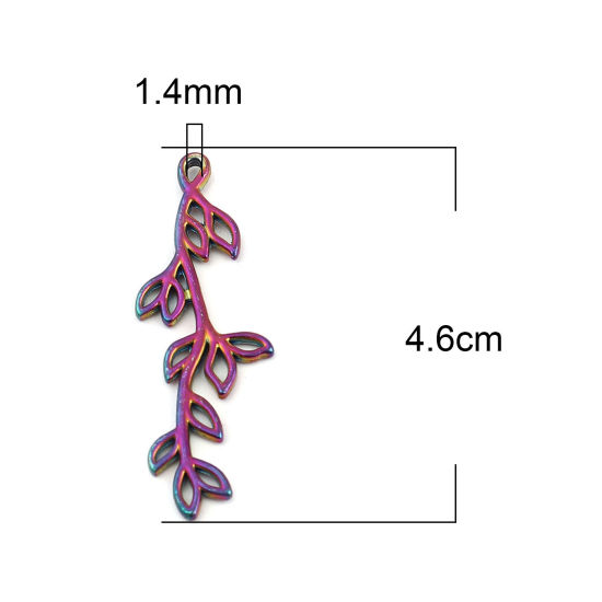 Bild von Zinklegierung Anhänger Zweig Regenbogenfarbe Plattiert 46mm x 16mm, 10 Stück