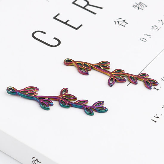 Bild von Zinklegierung Anhänger Zweig Regenbogenfarbe Plattiert 46mm x 16mm, 10 Stück