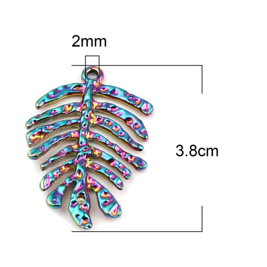 Bild von Zinklegierung Anhänger Blätter Regenbogenfarbe Plattiert 38mm x 26mm, 5 Stück
