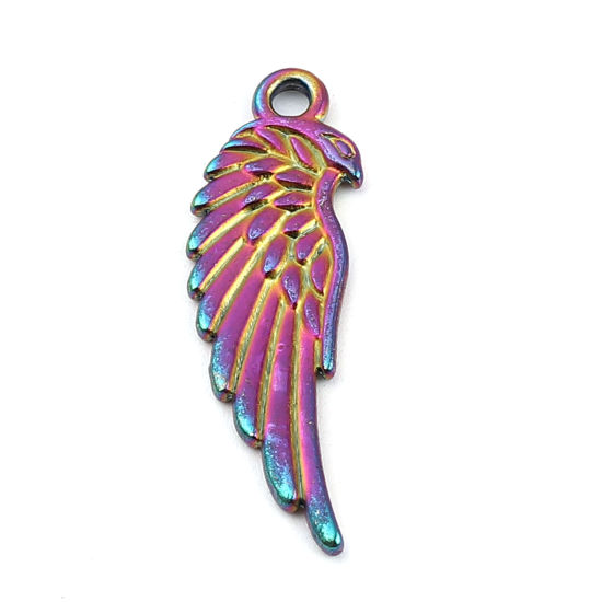 Bild von Zinklegierung Anhänger Flügel Regenbogenfarbe Plattiert 33mm x 10mm, 10 Stück