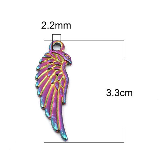 Bild von Zinklegierung Anhänger Flügel Regenbogenfarbe Plattiert 33mm x 10mm, 10 Stück