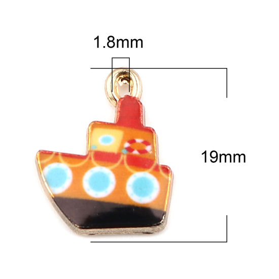 Immagine di Lega di Zinco Charms Nave Arancione Smalto 19mm x 15mm , 10 Pz