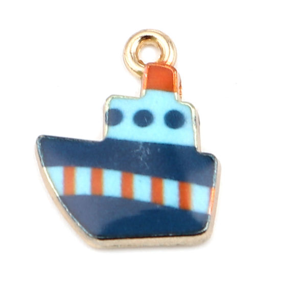 Immagine di Lega di Zinco Charms Nave Blu Scuro Smalto 19mm x 15mm , 10 Pz