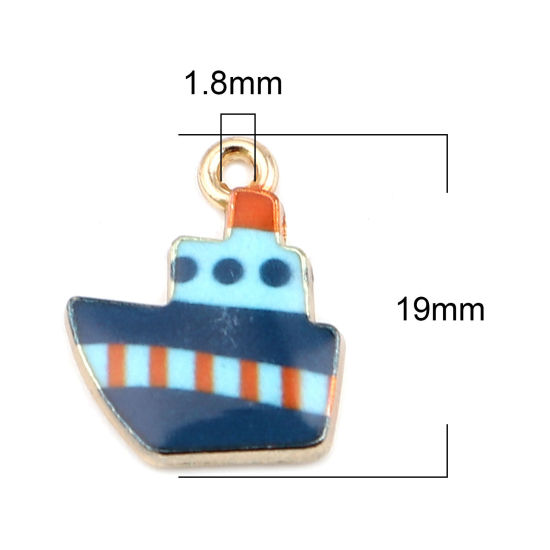 Immagine di Lega di Zinco Charms Nave Blu Scuro Smalto 19mm x 15mm , 10 Pz
