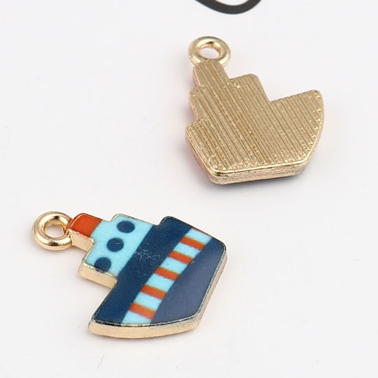 Immagine di Lega di Zinco Charms Nave Blu Scuro Smalto 19mm x 15mm , 10 Pz