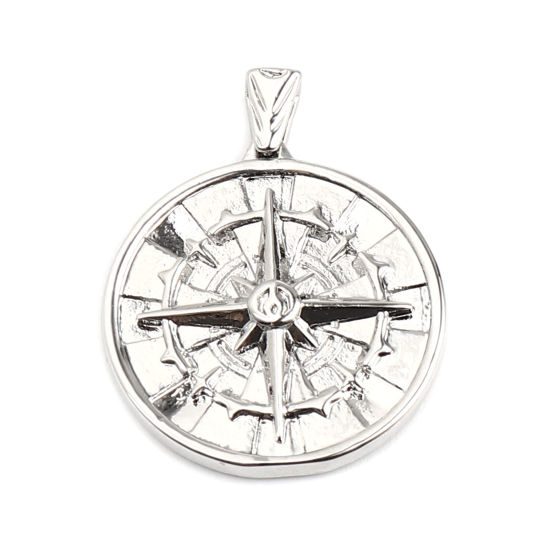 Bild von 2 Stück Messing Galaxis Charm-Anhänger 18K Echt Platin plattiert Rund Stern 27mm x 22mm