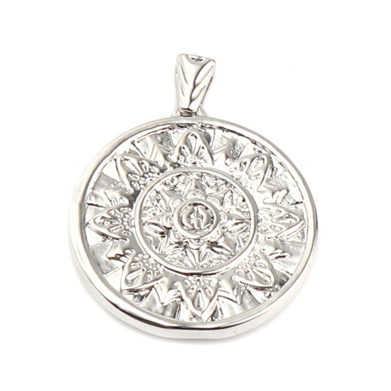 Bild von 2 Stück Messing Galaxis Charm-Anhänger 18K Echt Platin plattiert Rund Stern 27mm x 22mm