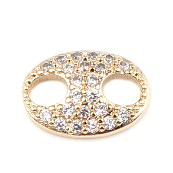 Image de Connecteurs Micro Pave en Laiton Ovale Plaqué Or Véritable 18K à Strass Transparent 10mm x 7mm, 2 Pcs
