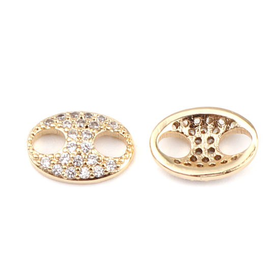 Image de Connecteurs Micro Pave en Laiton Ovale Plaqué Or Véritable 18K à Strass Transparent 10mm x 7mm, 2 Pcs
