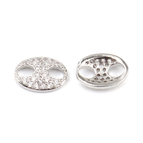 Image de Connecteurs Micro Pave en Laiton Ovale Plaqué Platine Véritable 18K à Strass Transparent 10mm x 7mm, 2 Pcs