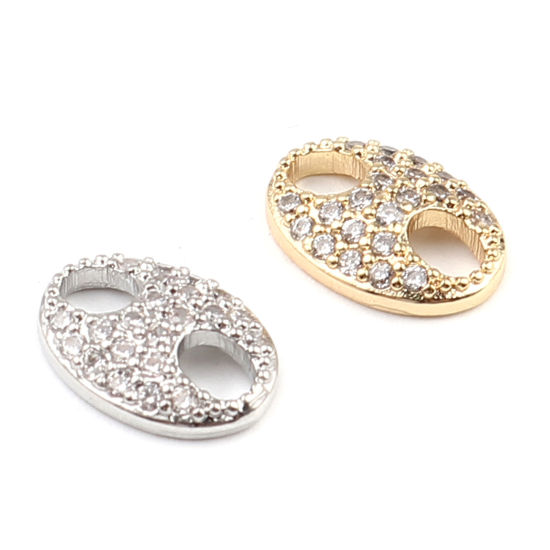 Image de Connecteurs Micro Pave en Laiton Ovale Plaqué Platine Véritable 18K à Strass Transparent 10mm x 7mm, 2 Pcs