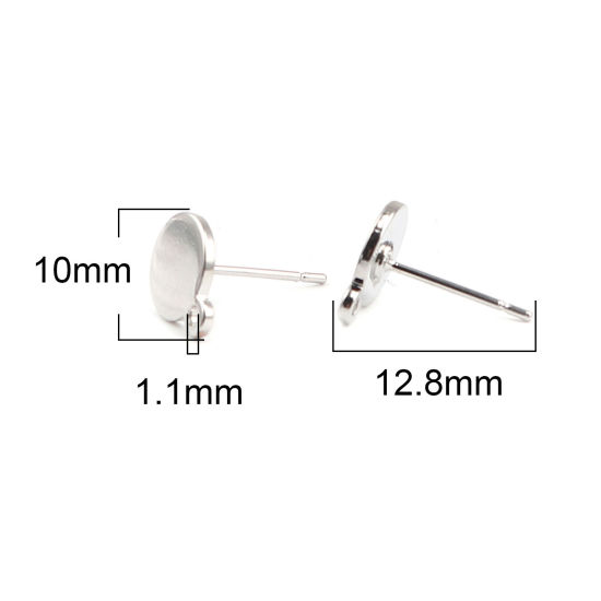 亜鉛合金 台座付 ピアスイヤリングパーツ 円形 シルバートーン ループ付き 接着剤 ( 8mmに適応) 10mm x 8mm、 ワイヤーサイズ: （21号）、 3 ペア の画像
